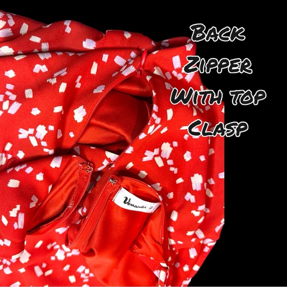 EUC Vernacular Red and White Abstract Dot Cross Front Mini Dress. Size Small💃 - Picture 9 of 13